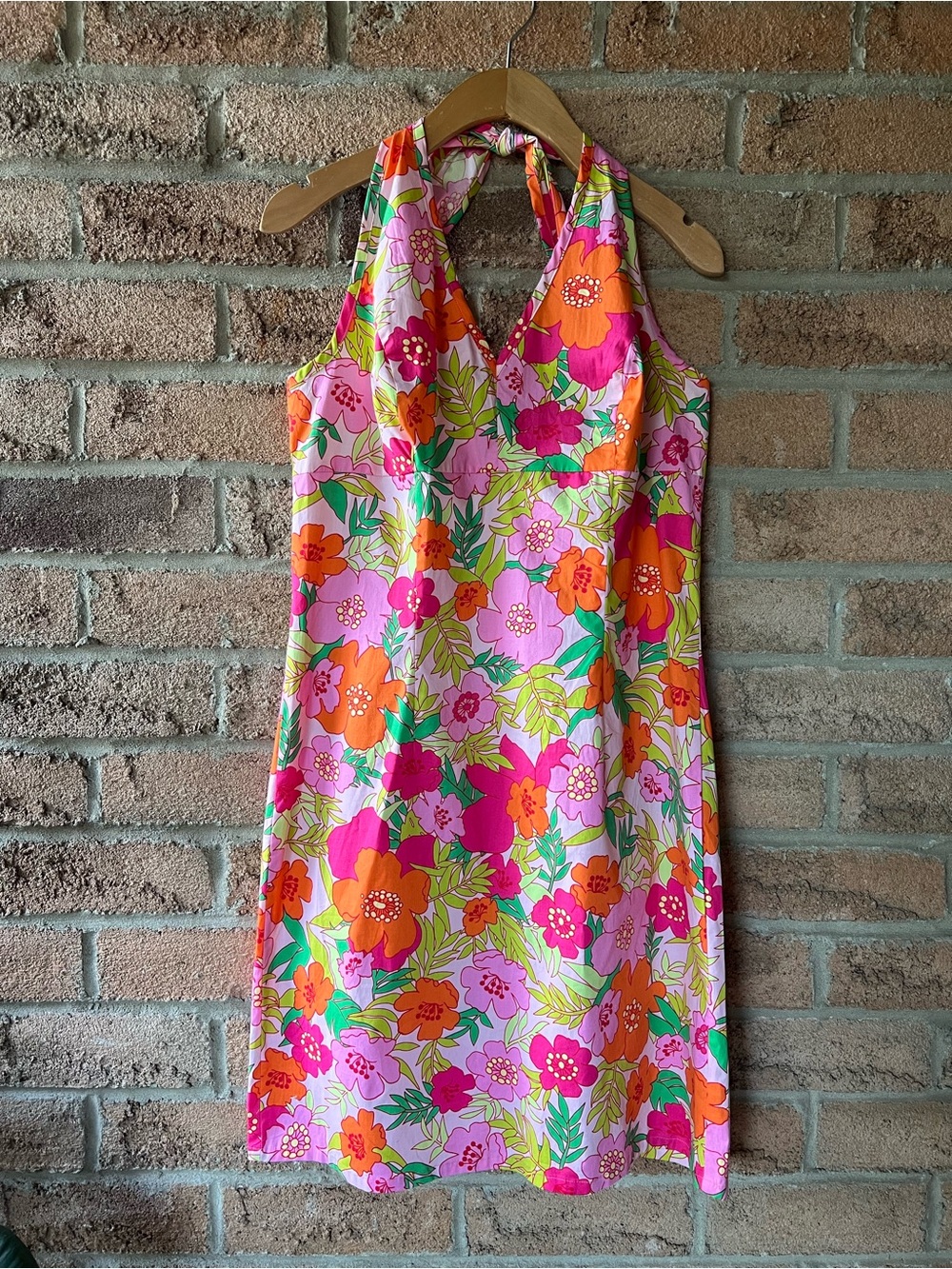 POET Floral Halter Dress Pink Orange Y2K Retro Flower Power Summer